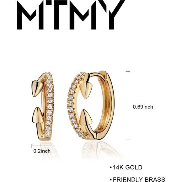 Hypoallergenic Minimalist Huggie Hoop Earrings - 14K Gold and CZ Detail - Picture 4 of 7